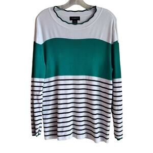 LIZ CLAIBORNE CAREER Women's L XL Sweater White Green Black Bust 38"